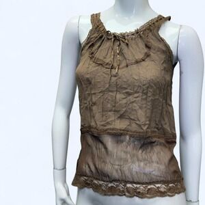 AL Sage Lace Cami Top Sheer Boho Y2K Fairy Coquette Prairie Womens S-M
